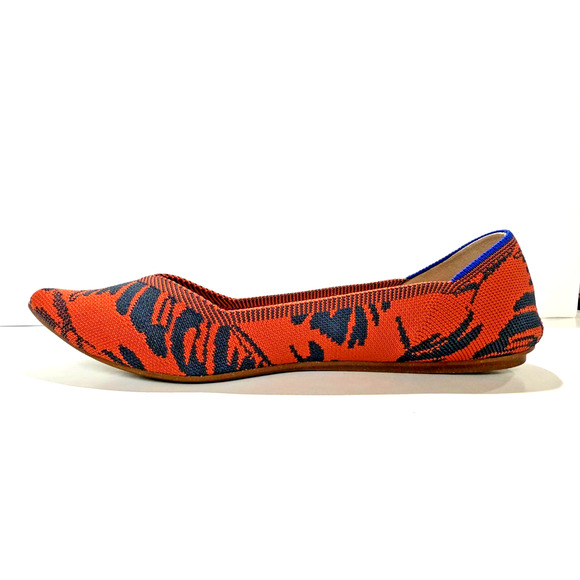 Rothy’s The Point Flats 9.5 Sunset Floral Orange Navy Washable Slip Ons - Picture 4 of 8